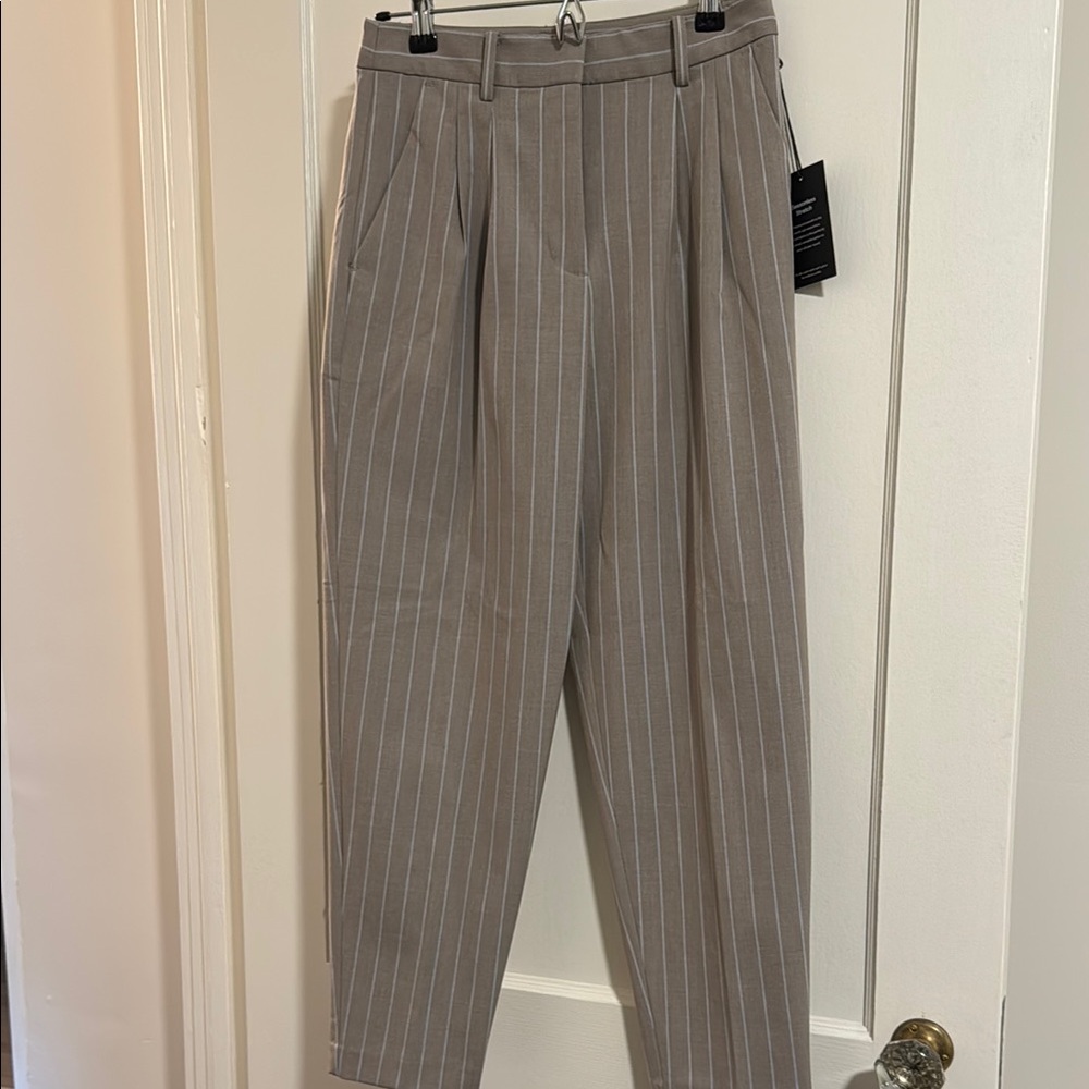 LOFT Women's Grey/Taupe Pinstripe Trousers